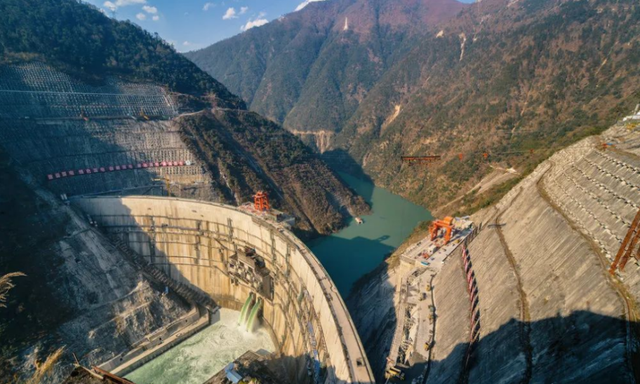 Hydroelectric dam and surrounding landscape